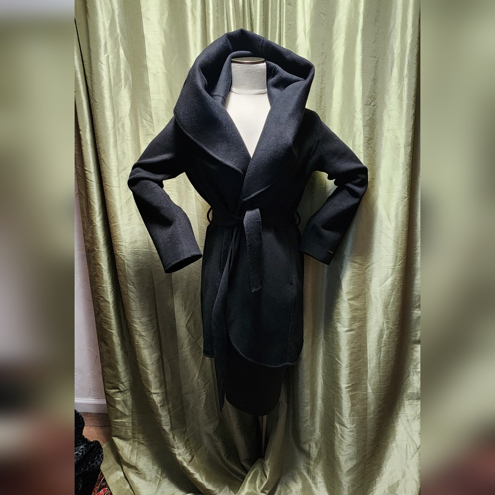 TAHARI Wool Blend Black Wrap Coat